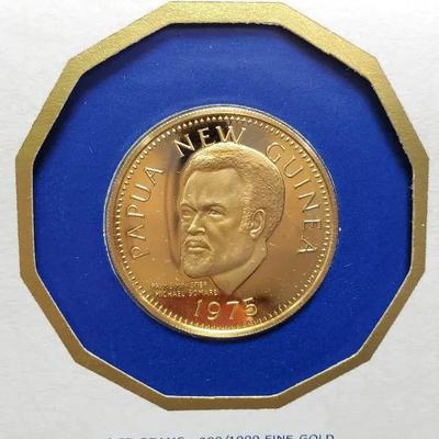 .900 Gold 1975 Papua New Guinea 100 Kina Coin With Certificate