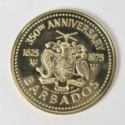 .500 Gold 1975 Barbados $100 Coin With COA