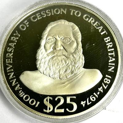 Fiji Sterling Silver Proof $25 – Centennial of Cession to Great Britain, 1974