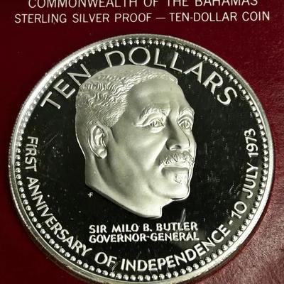 Sterling Silver 1974 Bahamas Proof $10 Coin – 1st Anniversary of Independence