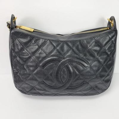 Authentic Chanel Black Caviar Quilted Leather Purse 