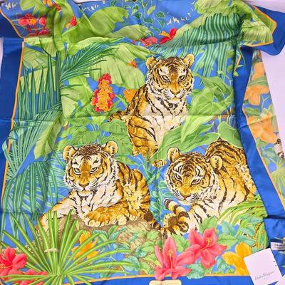 Authentic Salvatore Ferragamo New with Tag Silk Tiger Scarf 