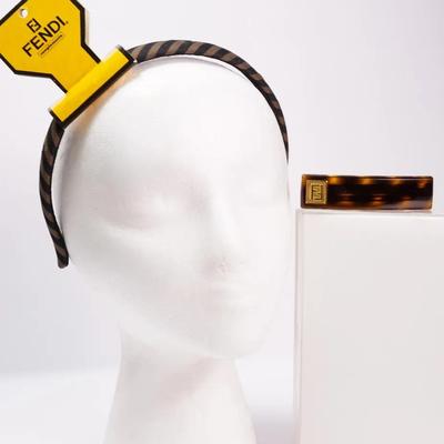 Authentic Fendi Pequin Patterned Headband & Hair clip