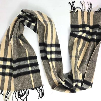 Authentic Burberry Cashmere Grey Check Scarf 