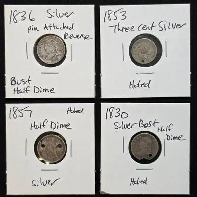 4 Old US Type Coins with 2 Bust Half Dimes, All Silver