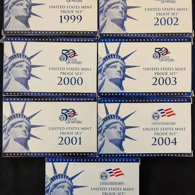 7 1999-2005 Proof Sets, US Mint, All Original 