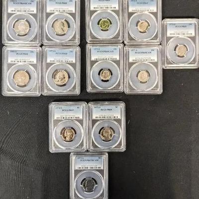 12 PCGS Graded Dimes, Nickels, and Quarters