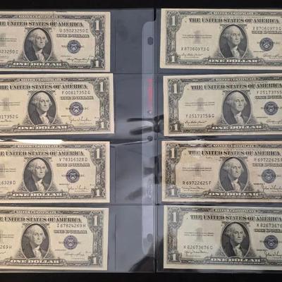 8 AU/UNC 1935 $1.00 Silver Certificates