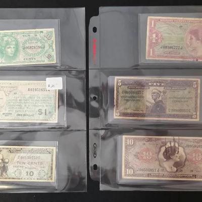 6 Military Payment Certificates US Notes, Some Scarce Notes