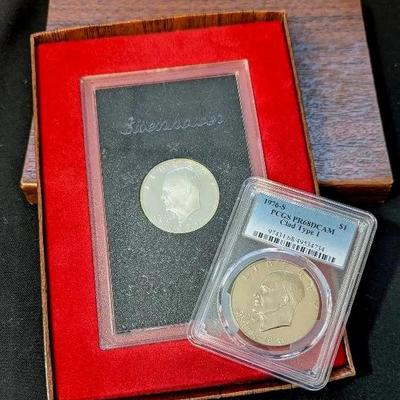 1971-S Brown Box Silver Eisenhower Proof & 1976-S PCGS Proof Eisenhower