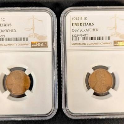 1911-S & 1914-S, Fine Detail Wheat Cents 