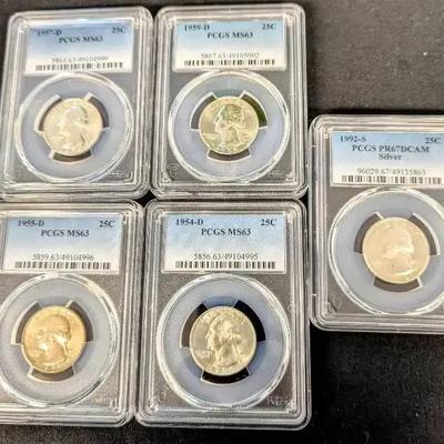 PCGS Graded 90% Silver Washington Quarters, Proof & MS