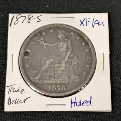 1878-S $1 Trade Dollar XF/AU, Holed