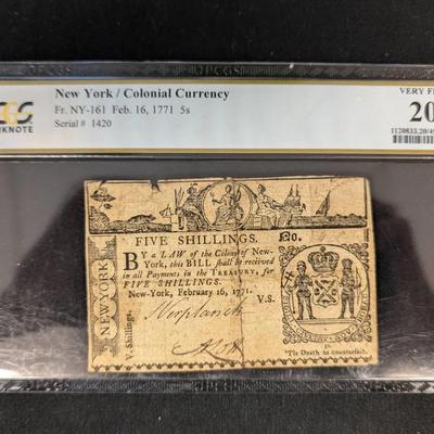 1771 5 Shilling, New York/Colonial Currency UF-20