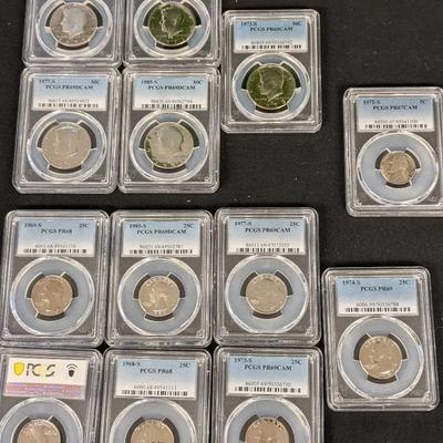 13 Proof PCGS Washington Quarters & Kennedy Halves