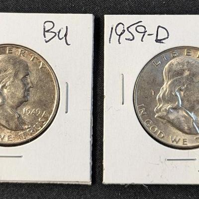 1949-P & 1959-D BU/Uncirculated Silver Franklin Half Dollars