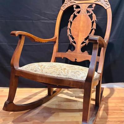 Antique Victorian Carved Cherry Rocker