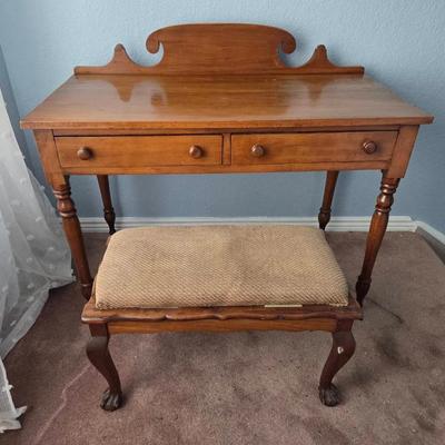 Vintage to Antique Sheraton Dressing Table & Bench