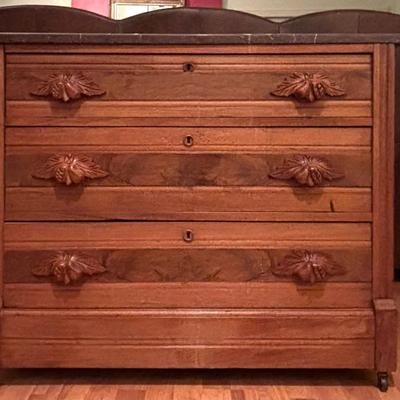 Antique Three-Drawer Commode with Marble Top