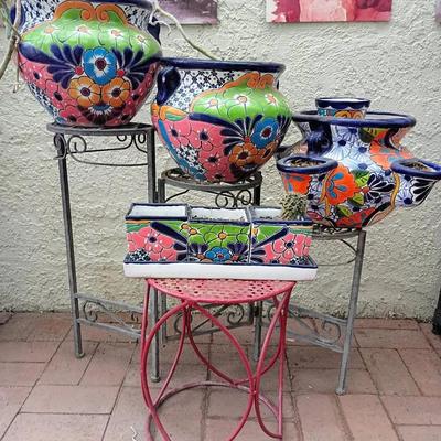 Colorful Talavera Pottery And Plant Stands #2