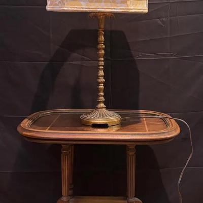 Vintage Regency Pedestal Table & Florentine Brass Lamp