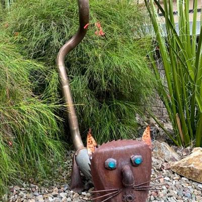 Rustic Recycled Metal Cat Sculpture 