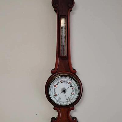 Antique Victorian-Style Banjo Wall Barometer & Thermometer