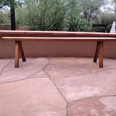 Vintage Handcrafted Solid Wood Trestle Bench – Primitive Rustic Style