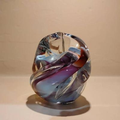 Rollie Karg Signed Art Glass Sculpture - Stunning Dichroic Swirl Paperweight / Vase