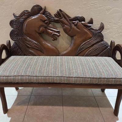 Carved Horses Bench