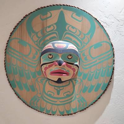 Hand-Carved Northwest Coast Style Moon Mask & Serigraph Plaque - Signed