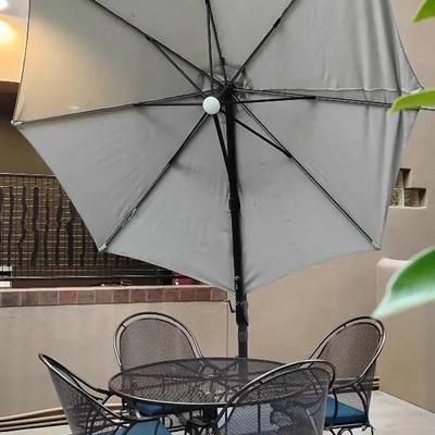6-Piece Outdoor Patio Dining Set - Mesh Metal Table, Chairs, & LED Umbrella