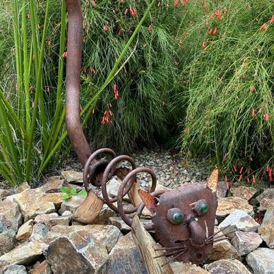 Springy Recycled Metal Kitty Sculpture 