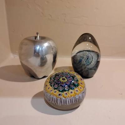 Signed Eikholt Egg, Millefiore Glass Paperweight And More