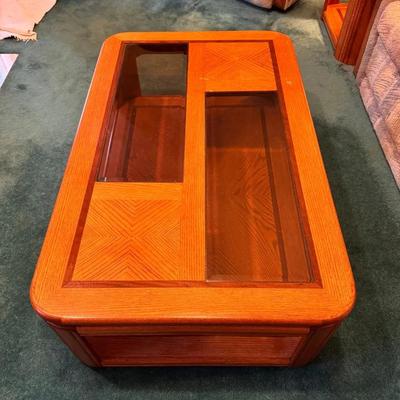 Oak/glass Coffee Table With Matching End Tables