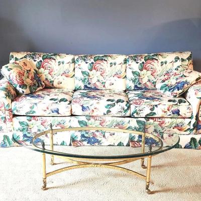 Hollywood Regency Living Room Set - Hollywood Regency Style Tables, Lamps And Floral Sofa