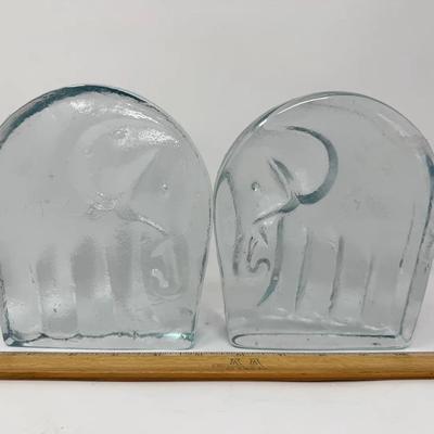 Blenko Cast Glass Elephant Bookends 