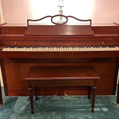 Howard piano With Bench And Brass Lamp 