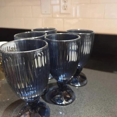 Set Of 5 Blue Goblets