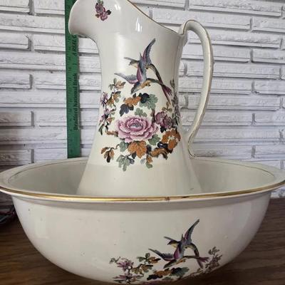 Newport Pottery Burslem England Antique Ceramic Wash Basin and Pitcher Set
