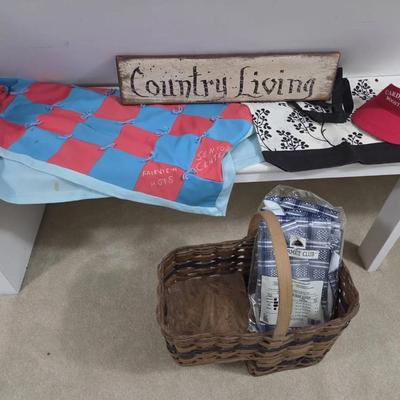 Quilt, Country Living Sign & Other Items