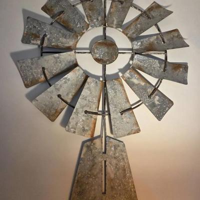 Rustic Galvanized Metal Windmill Wall Decor