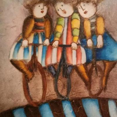 Joyce Roybal Artist Three Unicycles Wall Hanging