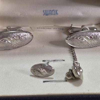 Swank Sterling Silver Cufflinks & Tie Pin