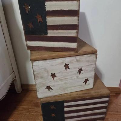 Red, White, & Blue Storage Boxes & 3 Red Stars
