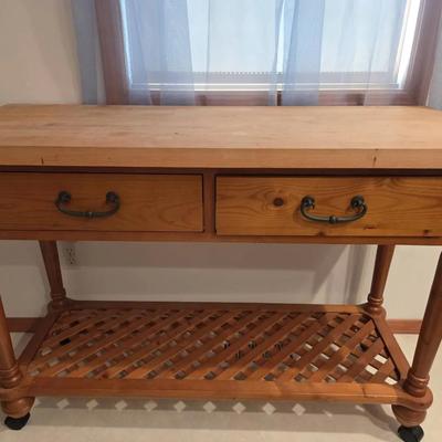 Rolling Table Wooden With Drawers 