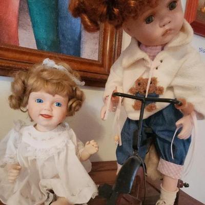 Porcelain Doll Collection Barbara Madeja Doll & Geppeddo Molly Doll With Bike & Bear