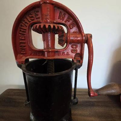 Antique Late 1800s cast iron sausage stuffer and fruit press Enterprise Manufacturing Company