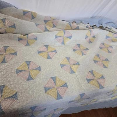 Hand Stitched Quilt Blue, Pink, White & Yellow
