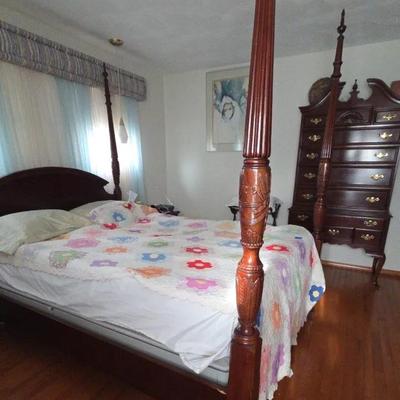 Bassett Queen Bedroom Set - Bed Frame, Mattress, Highboy Dresser, End Table & Wardrobe/Cabinet